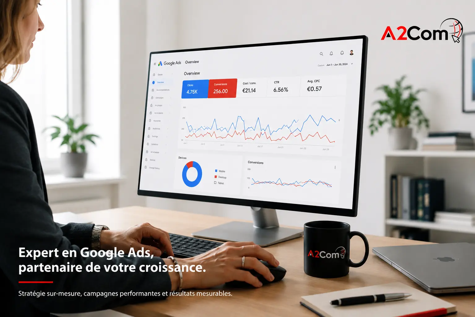 Expert en Google Ads et partenaire de croissance, affichage d’un tableau de bord analytics sur écran. Expert en Google Ads et partenaire de croissance, affichage d’un tableau de bord analytics sur écran.